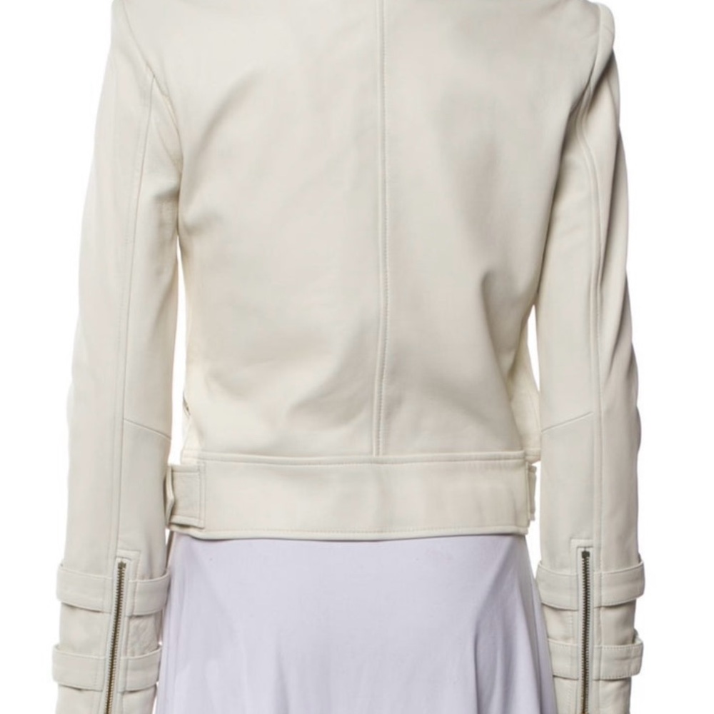L'AGENCE Cream Double-Breasted Leather Jacket - Picture 2 of 5